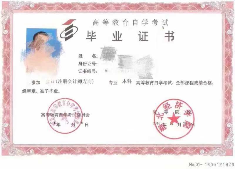湖北经济学院成人自考本科毕业证样本